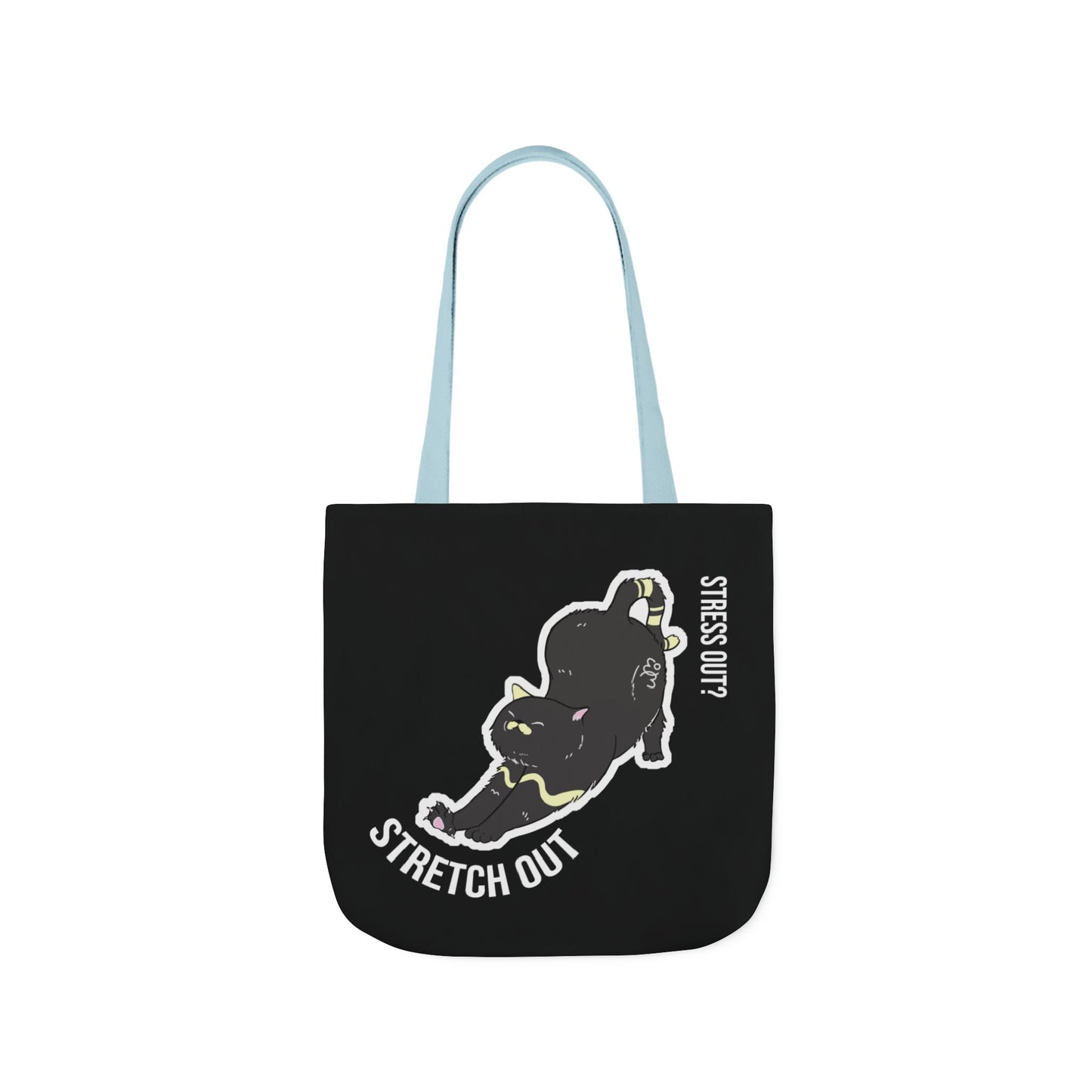 Stress Out? Stretch Out | Black Canvas Tote Bag with Color Straps