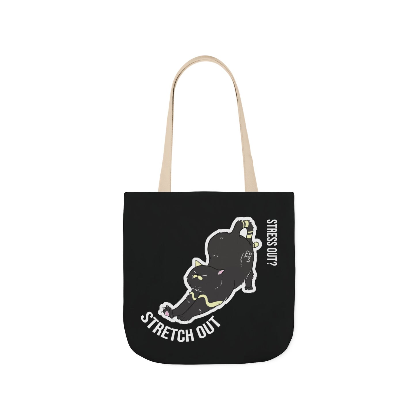 Stress Out? Stretch Out | Black Canvas Tote Bag with Color Straps