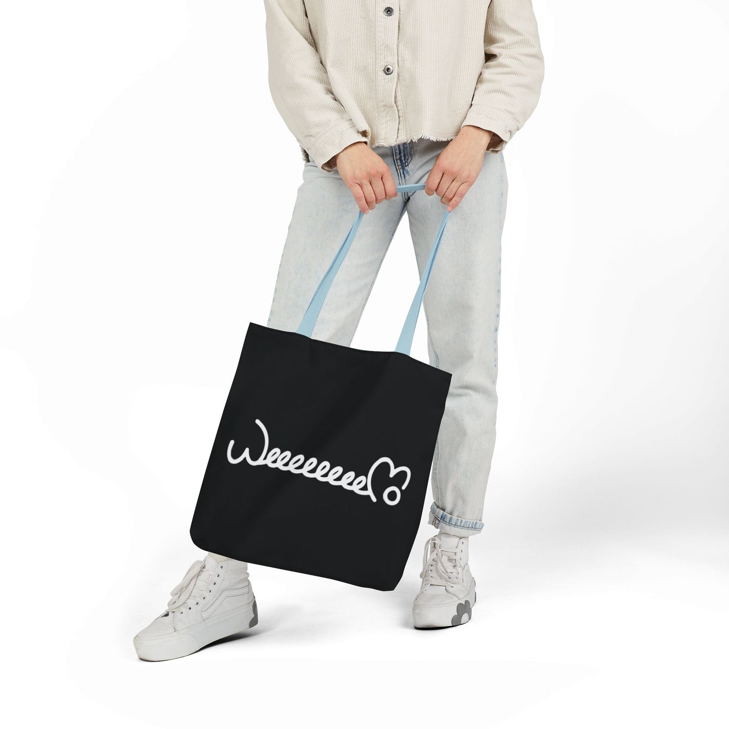 Stress Out? Stretch Out | Black Canvas Tote Bag with Color Straps