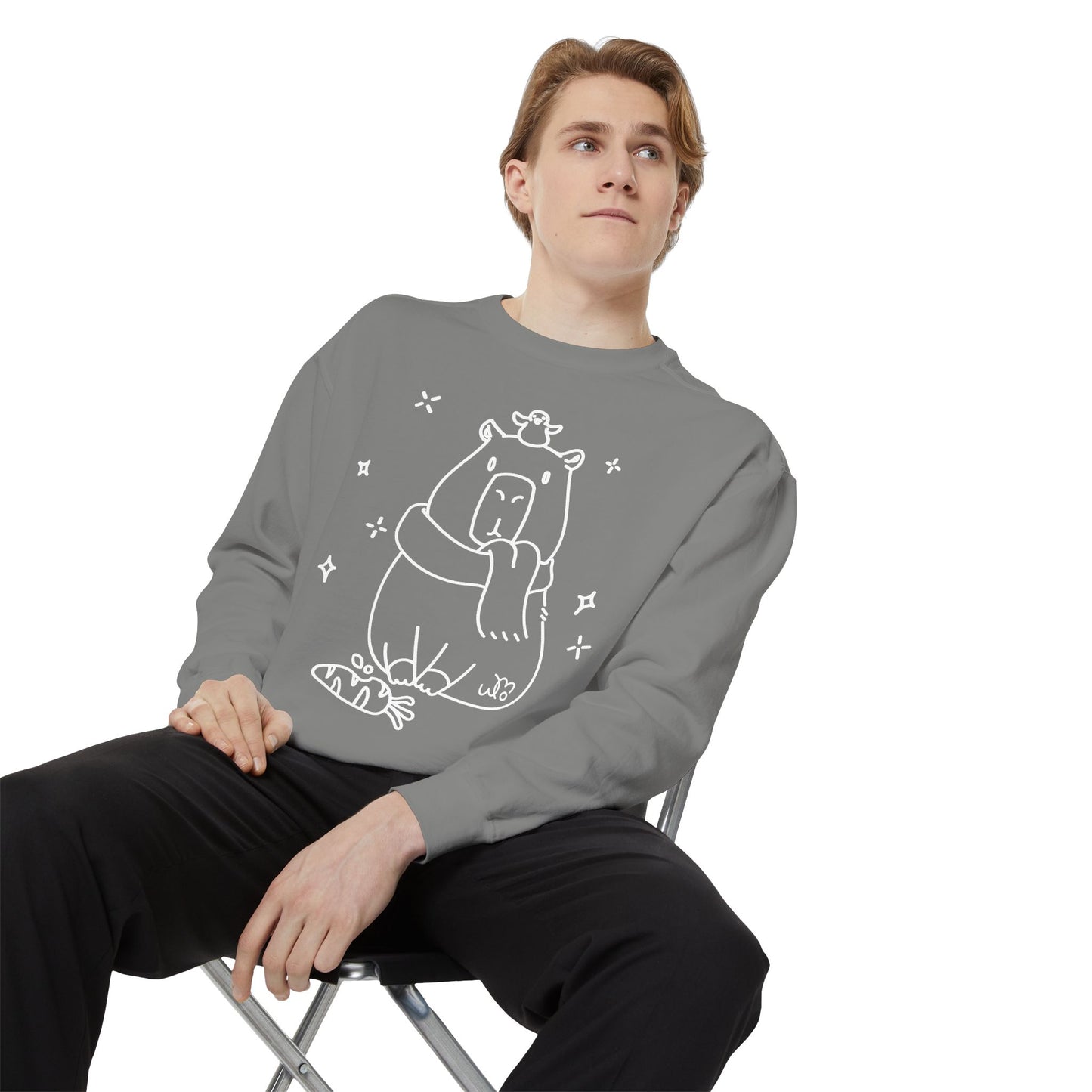 Snacking Capybara & Friend Sweatshirt | Unisex Garment-Dyed Sweatshirt