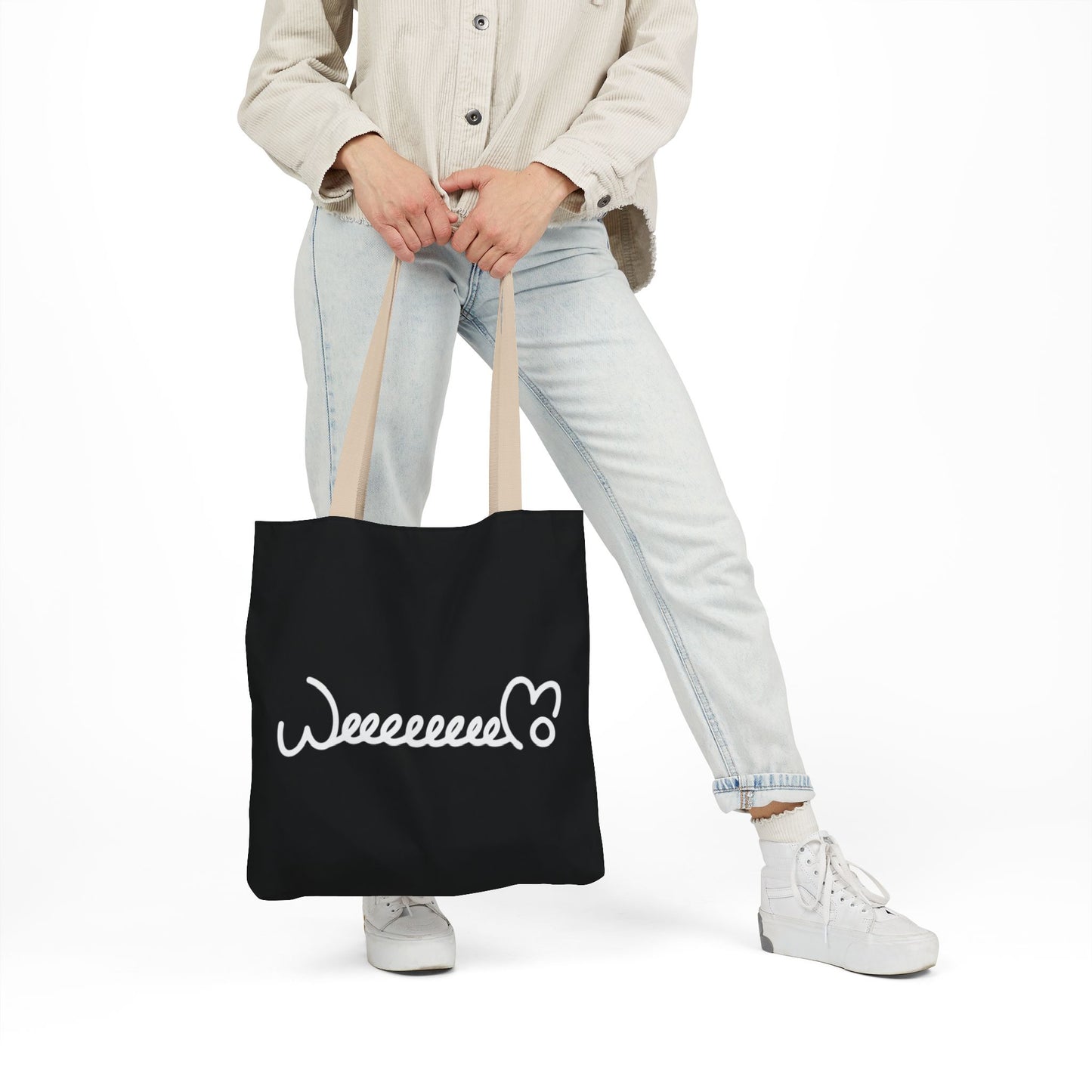 Stress Out? Stretch Out | Black Canvas Tote Bag with Color Straps