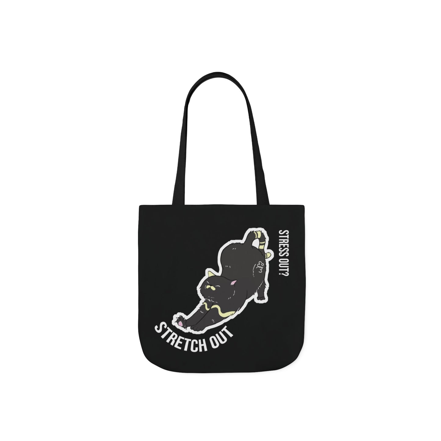 Stress Out? Stretch Out | Black Canvas Tote Bag with Color Straps