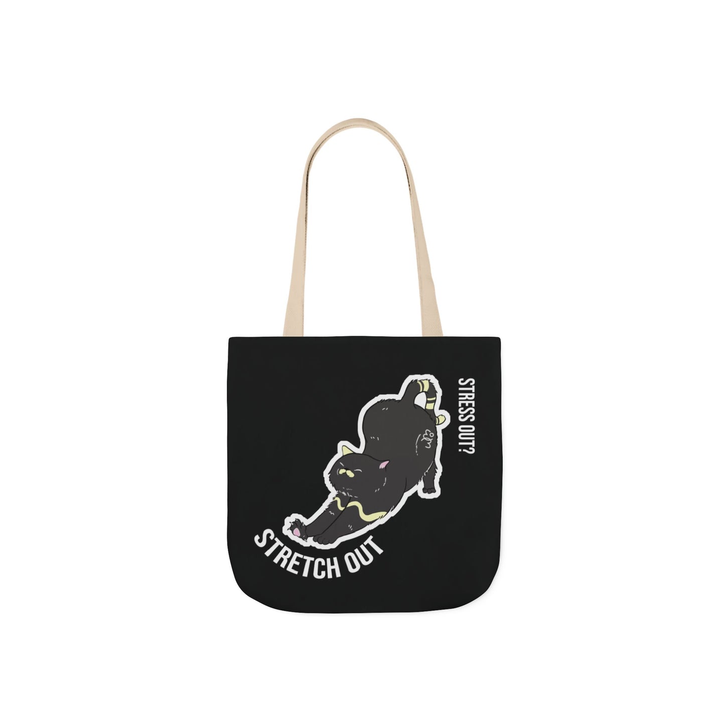 Stress Out? Stretch Out | Black Canvas Tote Bag with Color Straps