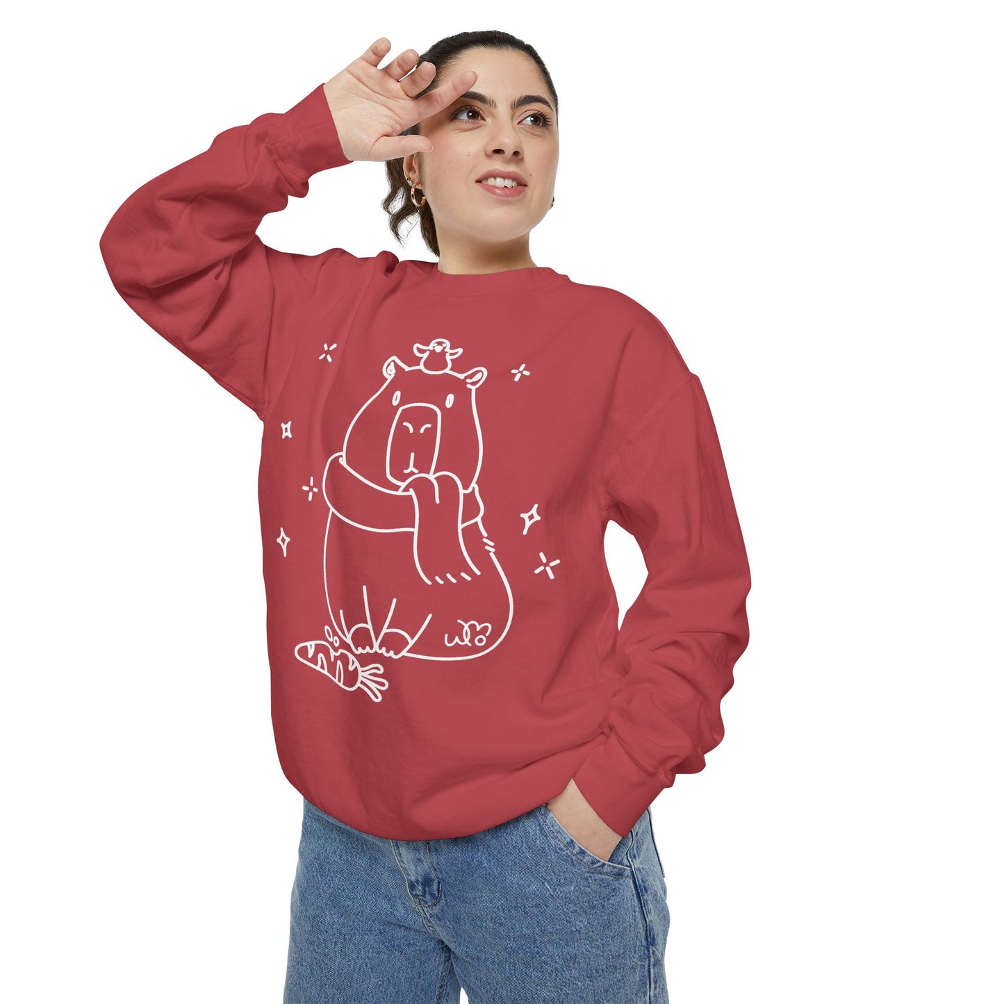Snacking Capybara & Friend Sweatshirt | Unisex Garment-Dyed Sweatshirt