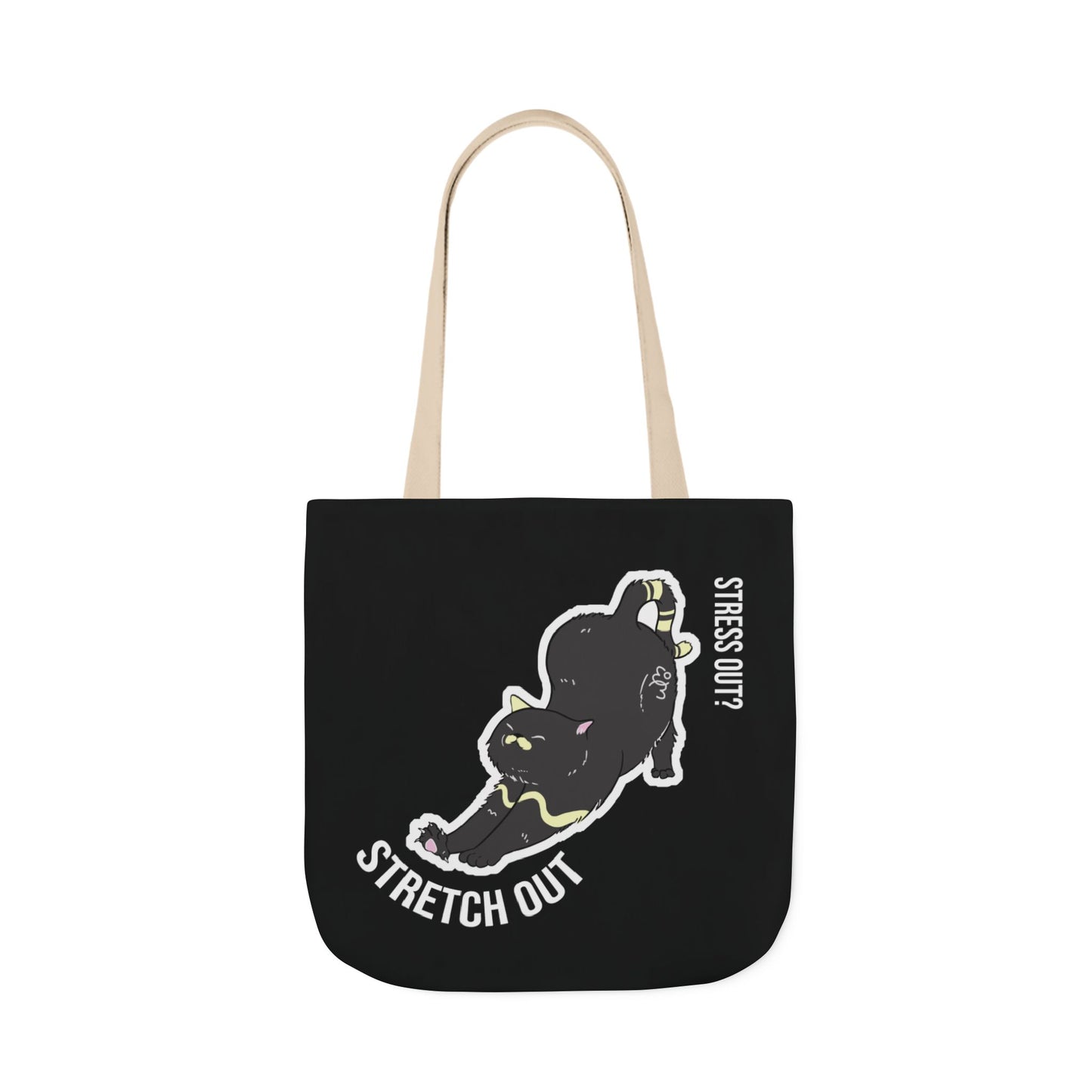 Stress Out? Stretch Out | Black Canvas Tote Bag with Color Straps