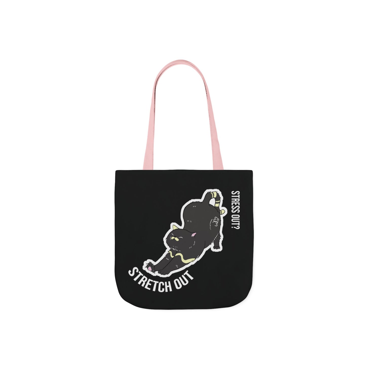 Stress Out? Stretch Out | Black Canvas Tote Bag with Color Straps