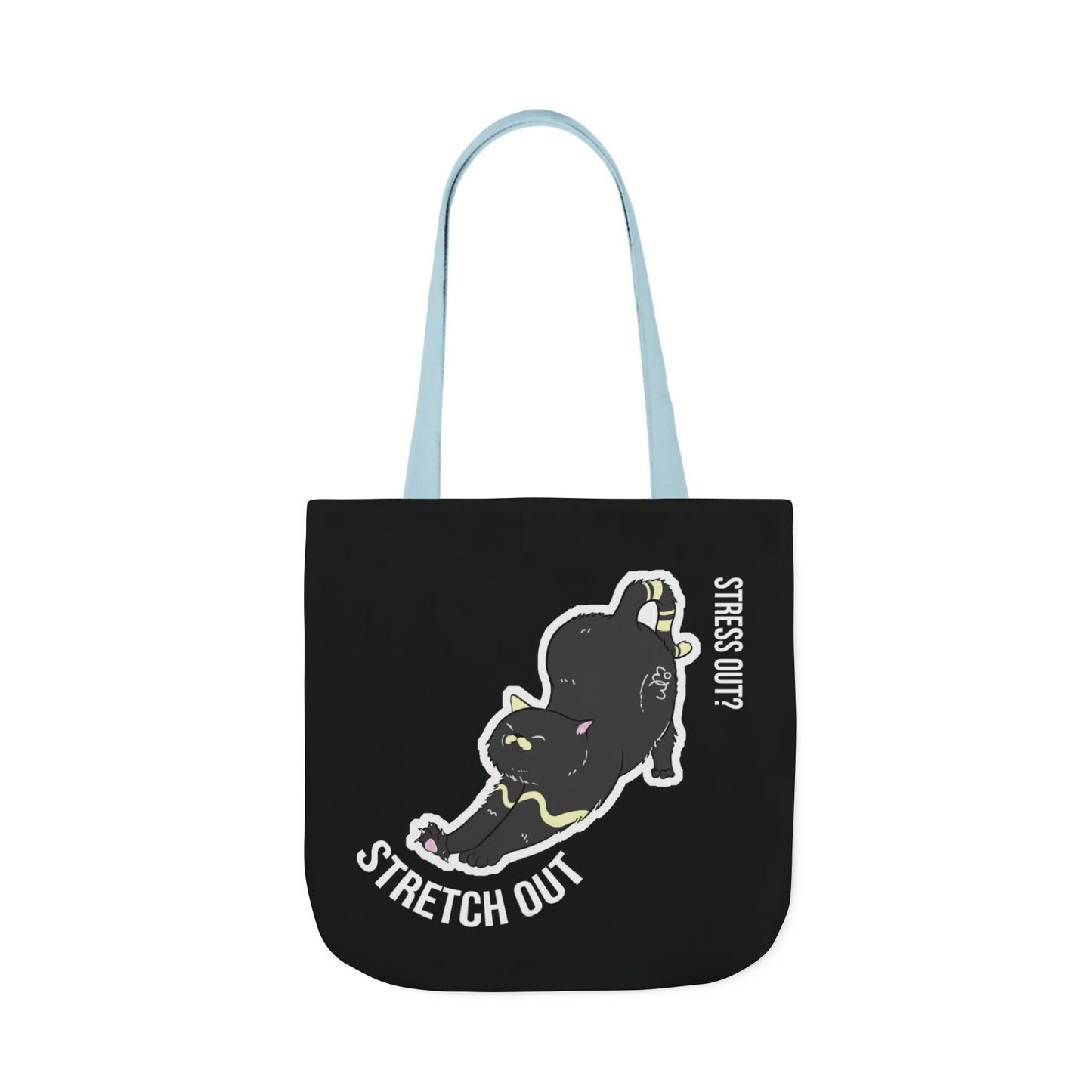 Stress Out? Stretch Out | Black Canvas Tote Bag with Color Straps