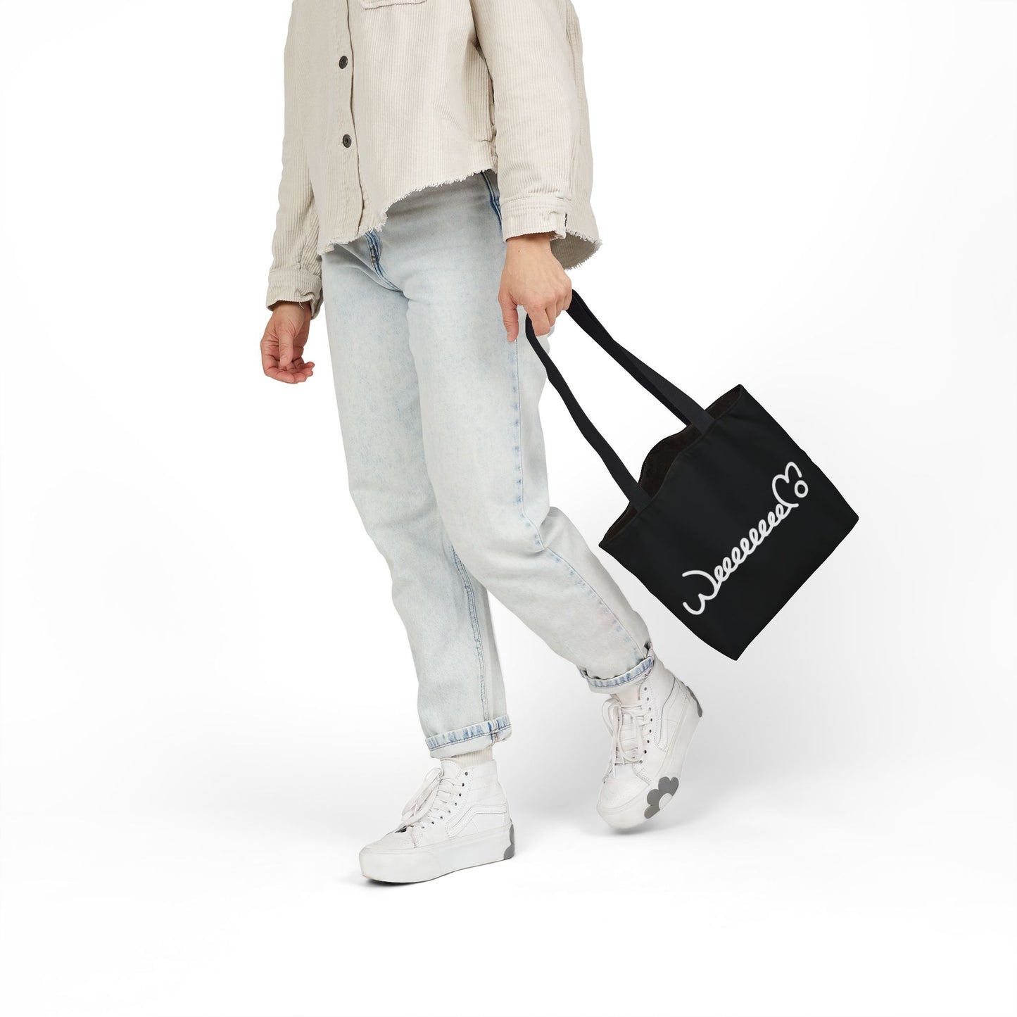 Stress Out? Stretch Out | Black Canvas Tote Bag with Color Straps