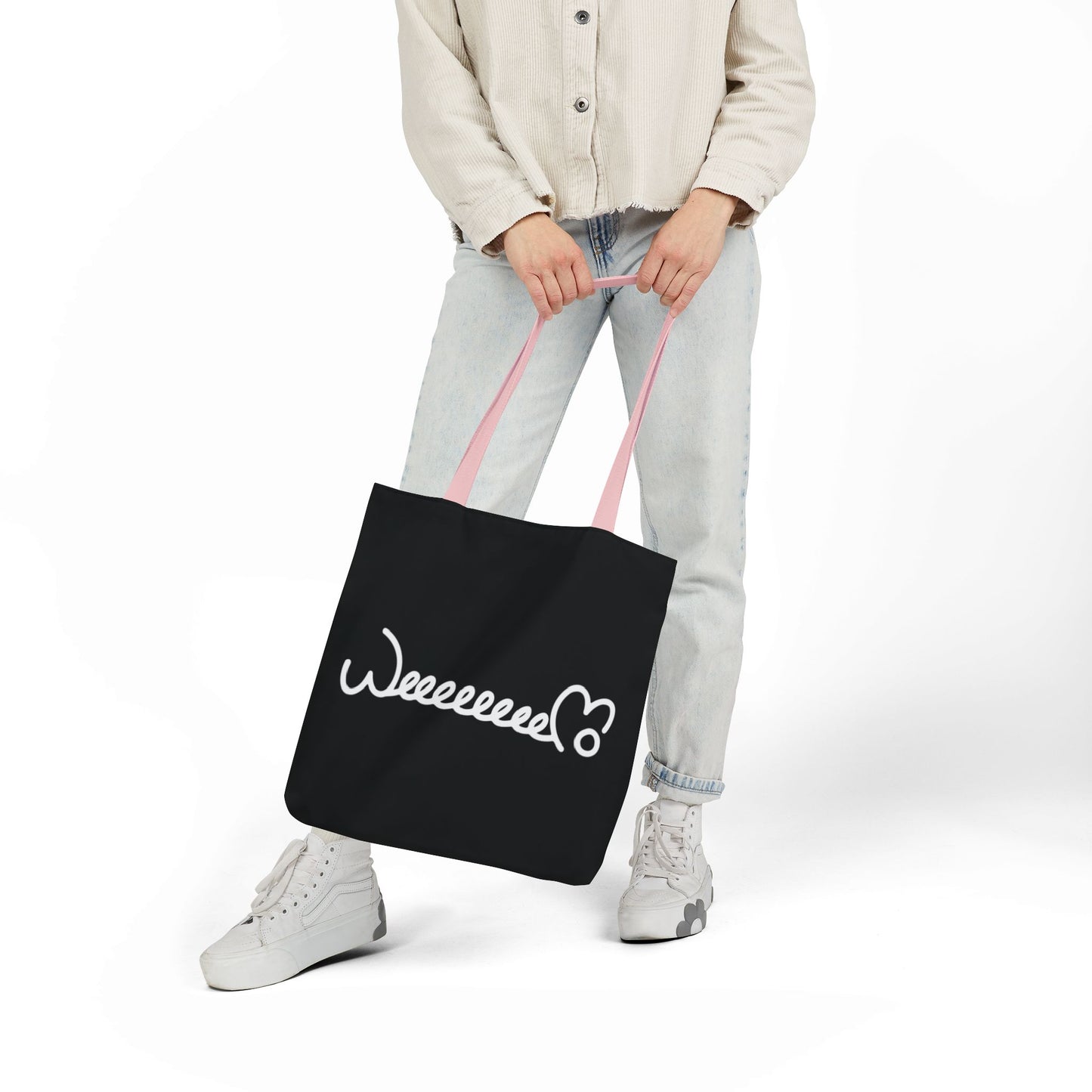 Stress Out? Stretch Out | Black Canvas Tote Bag with Color Straps
