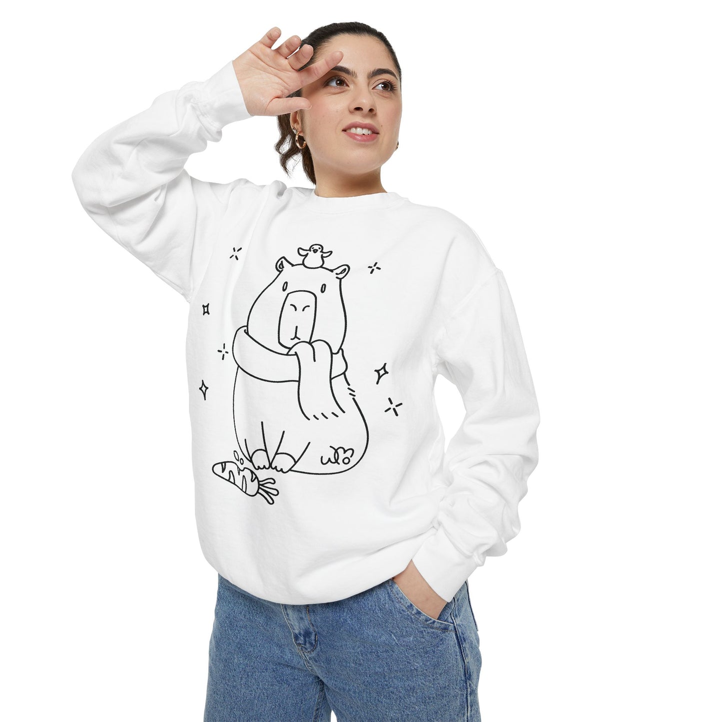 Snacking Capybara & Friend Sweatshirt | Unisex Garment-Dyed Sweatshirt
