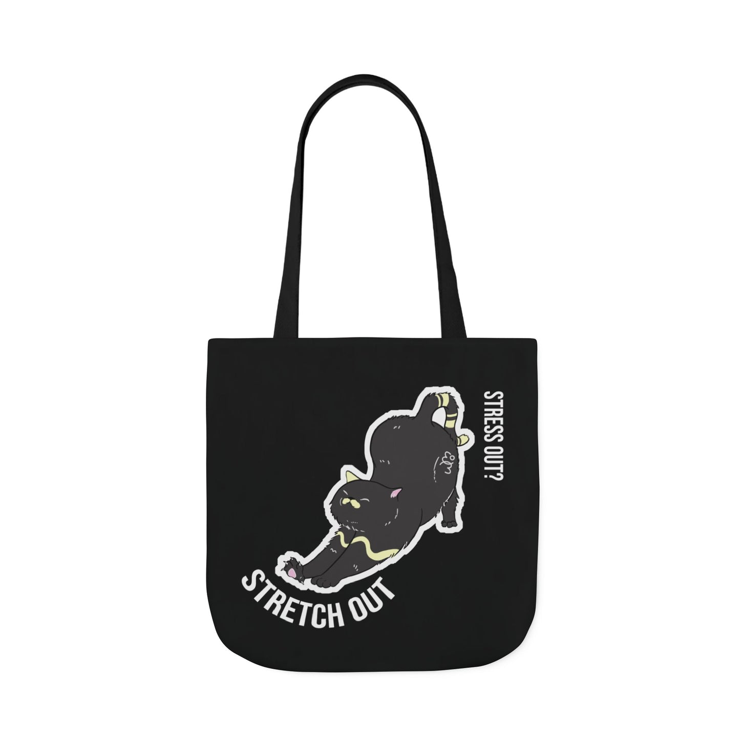 Stress Out? Stretch Out | Black Canvas Tote Bag with Color Straps
