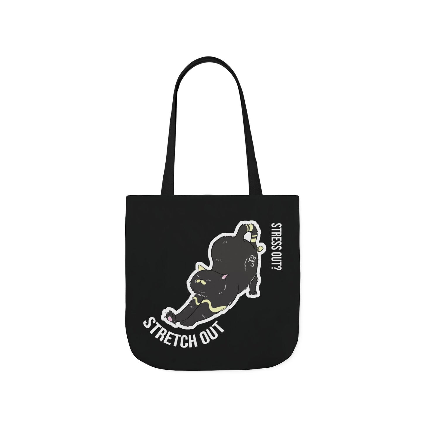 Stress Out? Stretch Out | Black Canvas Tote Bag with Color Straps
