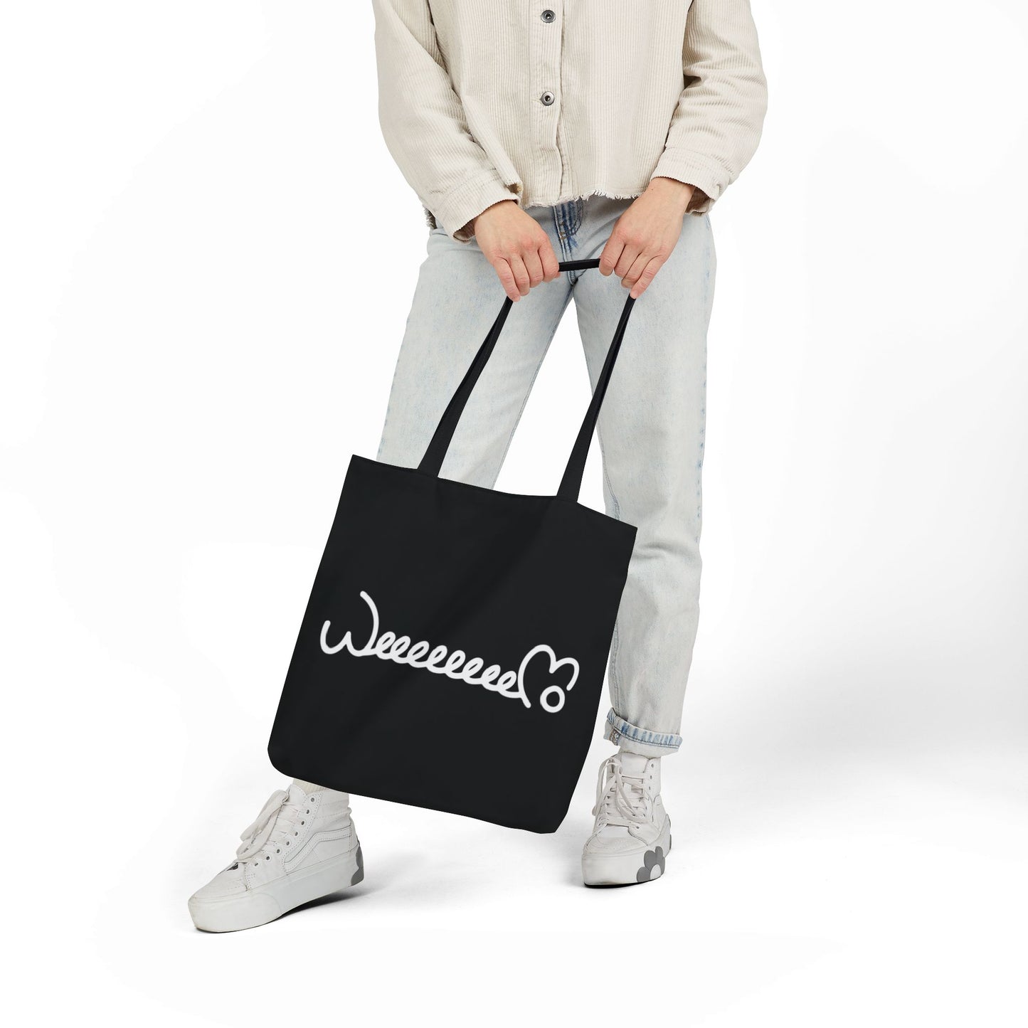 Stress Out? Stretch Out | Black Canvas Tote Bag with Color Straps