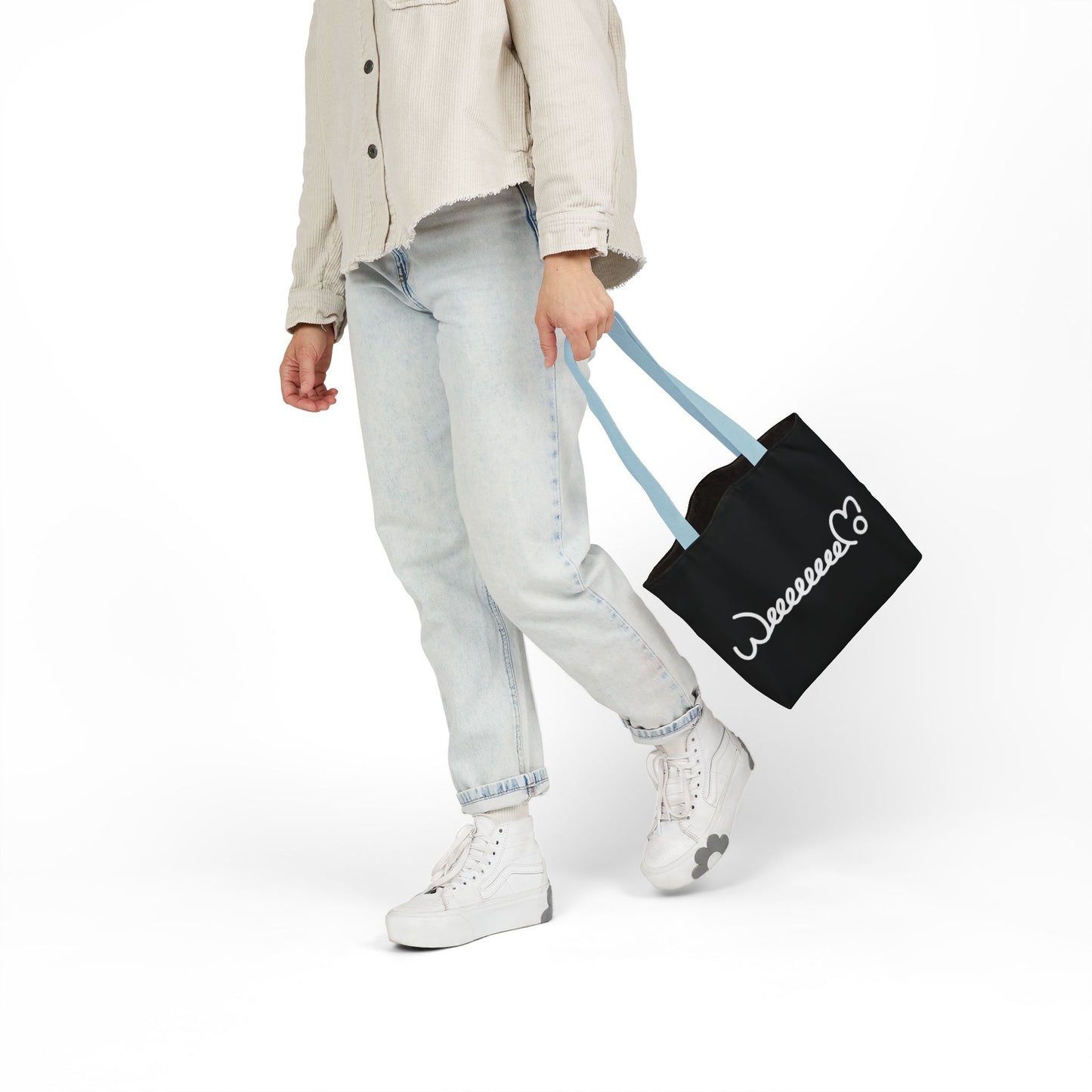 Stress Out? Stretch Out | Black Canvas Tote Bag with Color Straps
