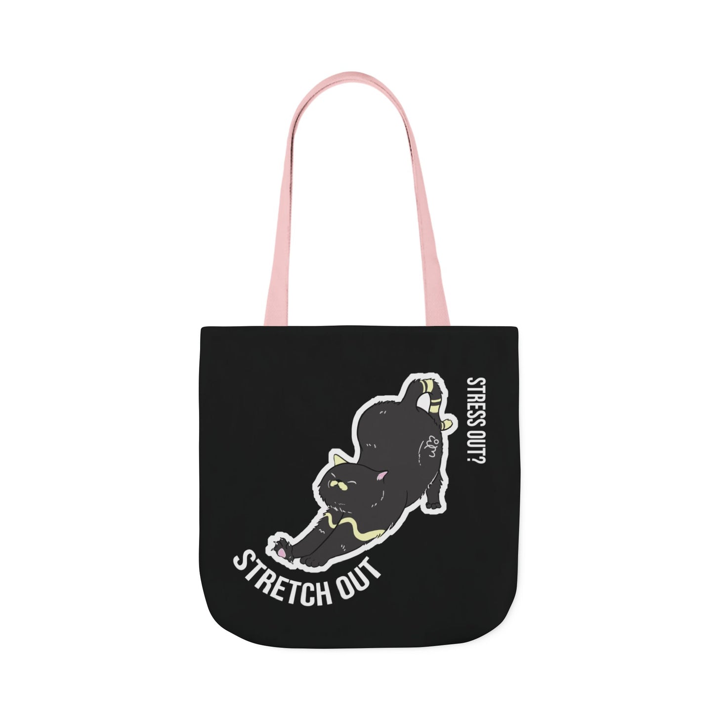 Stress Out? Stretch Out | Black Canvas Tote Bag with Color Straps