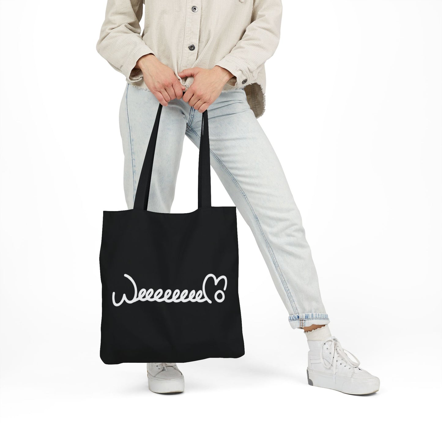 Stress Out? Stretch Out | Black Canvas Tote Bag with Color Straps