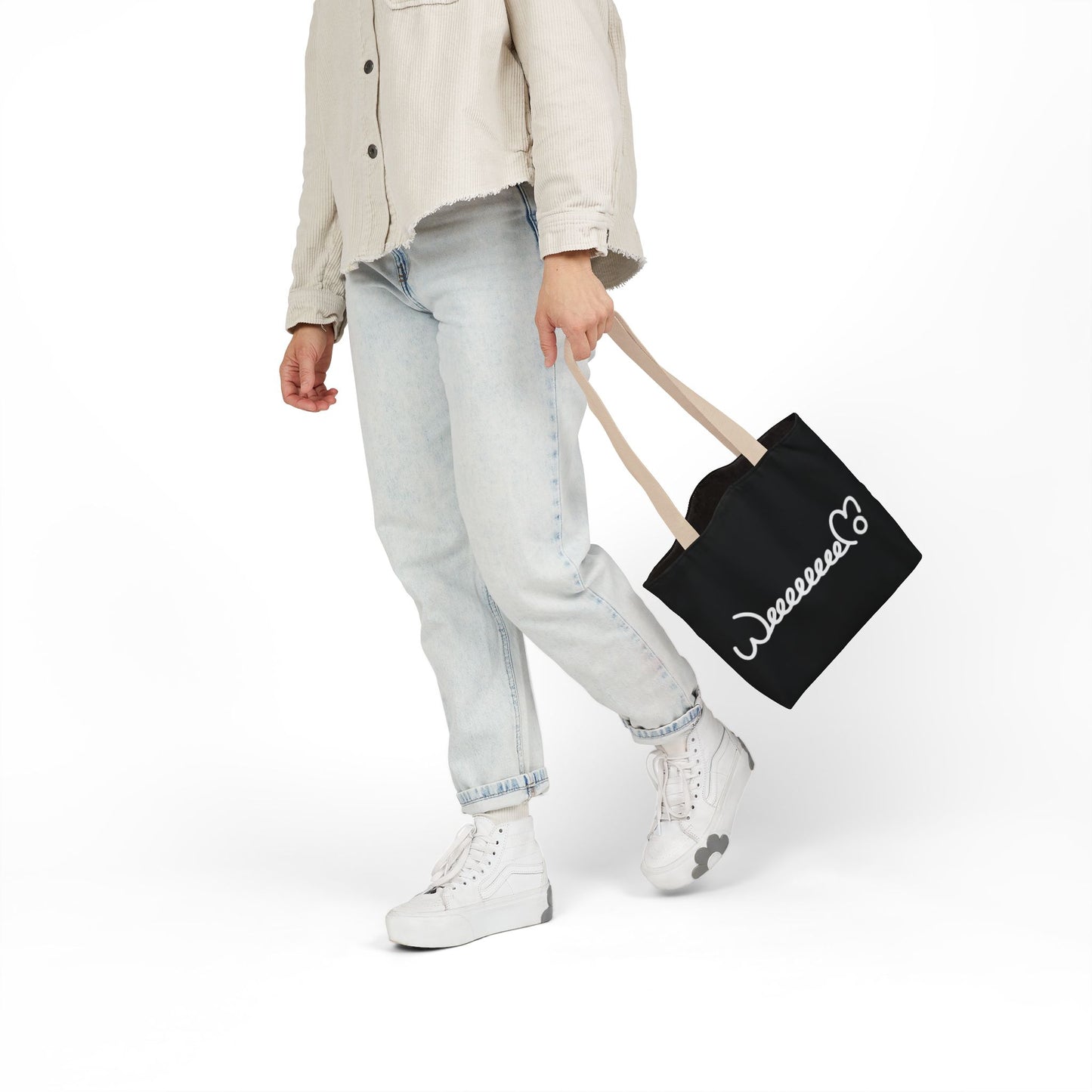 Stress Out? Stretch Out | Black Canvas Tote Bag with Color Straps