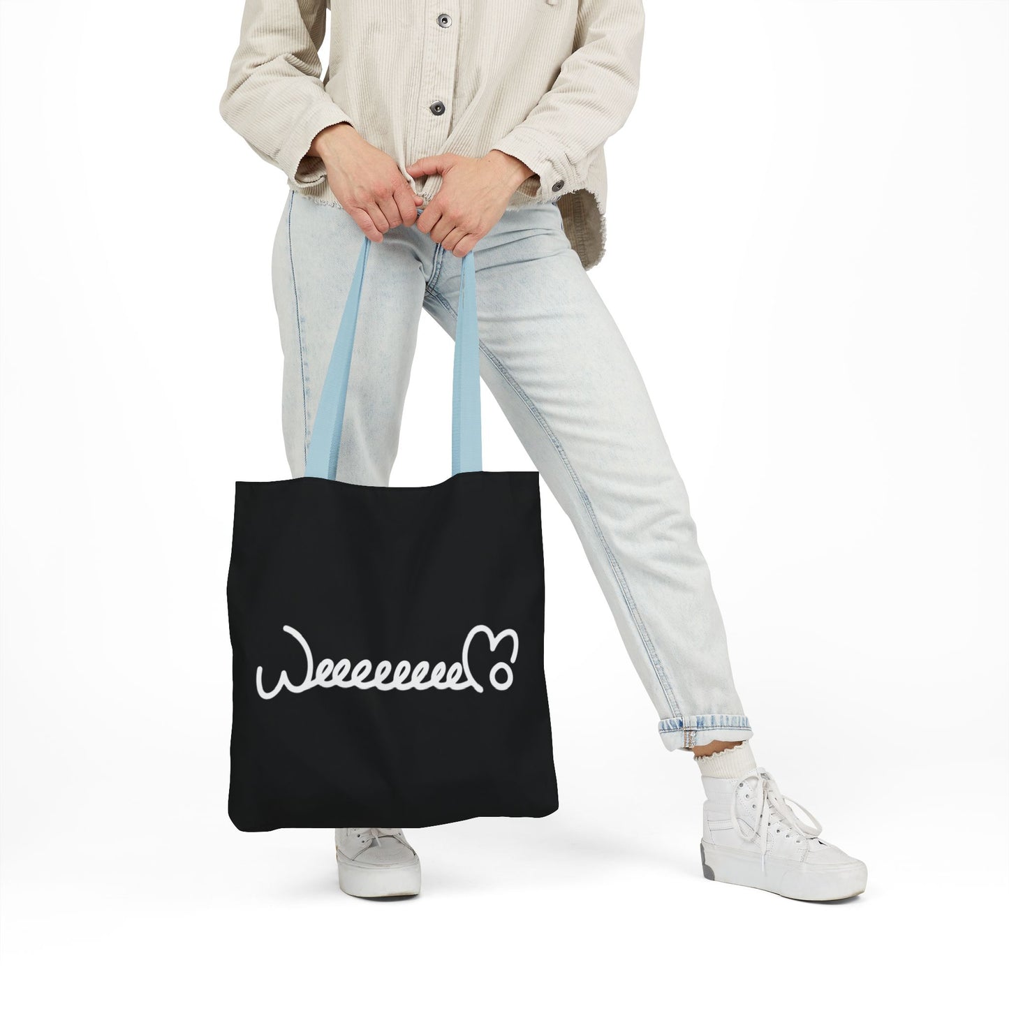 Stress Out? Stretch Out | Black Canvas Tote Bag with Color Straps
