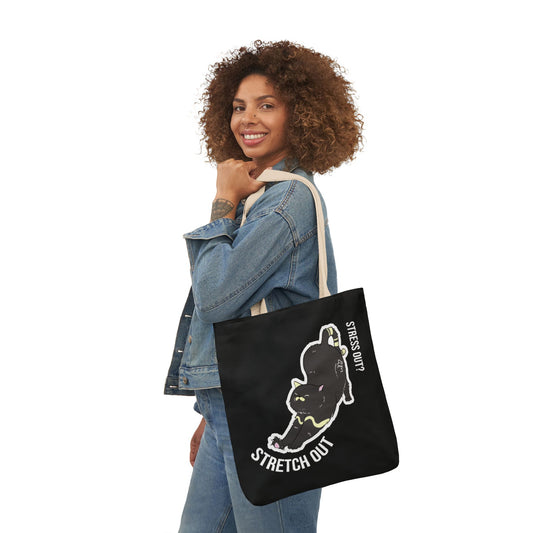 Stress Out? Stretch Out | Black Canvas Tote Bag with Color Straps
