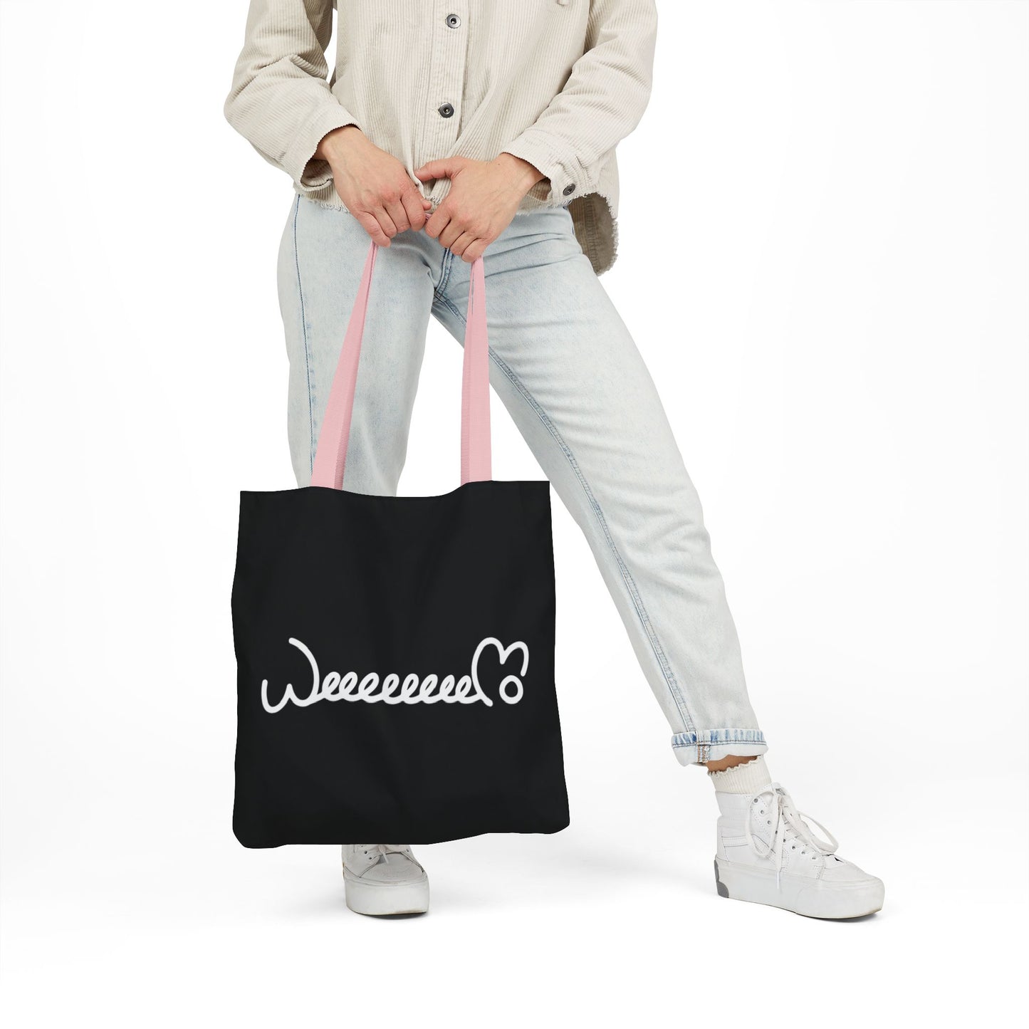 Stress Out? Stretch Out | Black Canvas Tote Bag with Color Straps