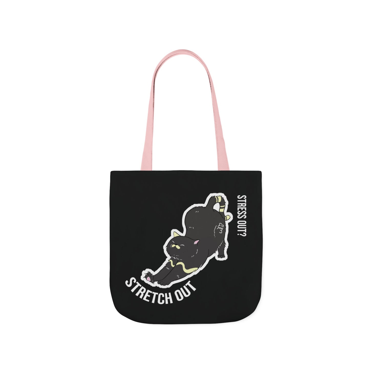 Stress Out? Stretch Out | Black Canvas Tote Bag with Color Straps