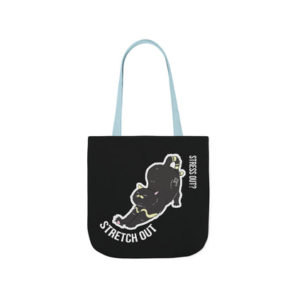 Stress Out? Stretch Out | Black Canvas Tote Bag with Color Straps