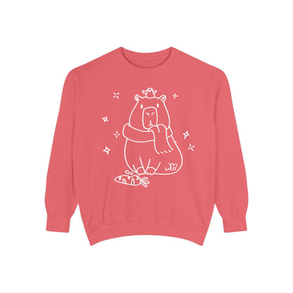 Snacking Capybara & Friend Sweatshirt | Unisex Garment-Dyed Sweatshirt