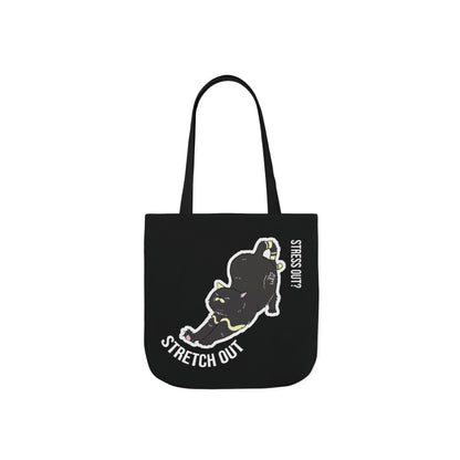 Stress Out? Stretch Out | Black Canvas Tote Bag with Color Straps