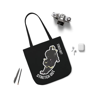 Stress Out? Stretch Out | Black Canvas Tote Bag with Color Straps