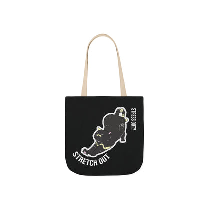 Stress Out? Stretch Out | Black Canvas Tote Bag with Color Straps