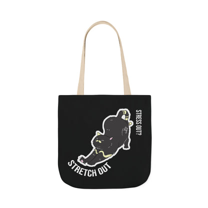 Stress Out? Stretch Out | Black Canvas Tote Bag with Color Straps