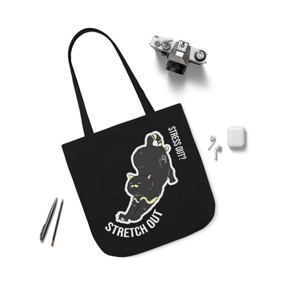 Stress Out? Stretch Out | Black Canvas Tote Bag with Color Straps