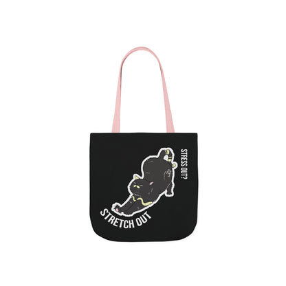 Stress Out? Stretch Out | Black Canvas Tote Bag with Color Straps