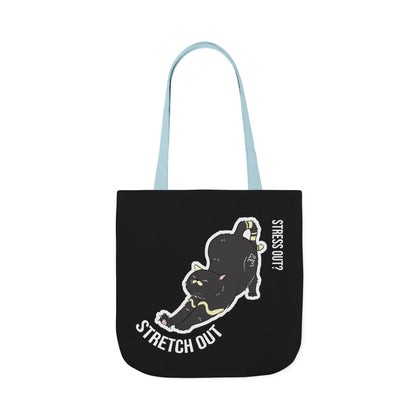 Stress Out? Stretch Out | Black Canvas Tote Bag with Color Straps