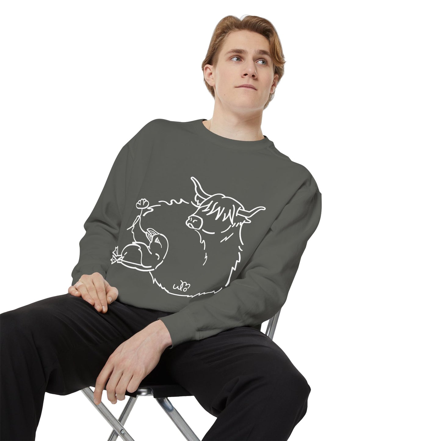 Highland Coo & Puffin Sweatshirt | Unisex Garment-Dyed Sweatshirt