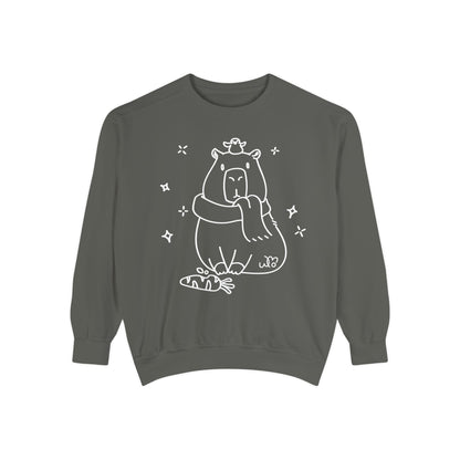 Snacking Capybara & Friend Sweatshirt | Unisex Garment-Dyed Sweatshirt