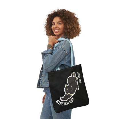 Stress Out? Stretch Out | Black Canvas Tote Bag with Color Straps