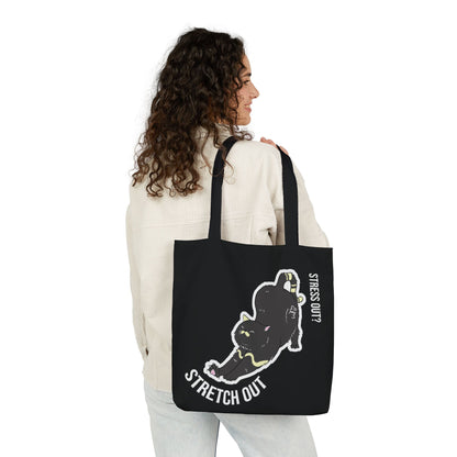 Stress Out? Stretch Out | Black Canvas Tote Bag with Color Straps
