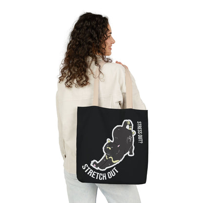 Stress Out? Stretch Out | Black Canvas Tote Bag with Color Straps