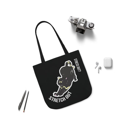 Stress Out? Stretch Out | Black Canvas Tote Bag with Color Straps