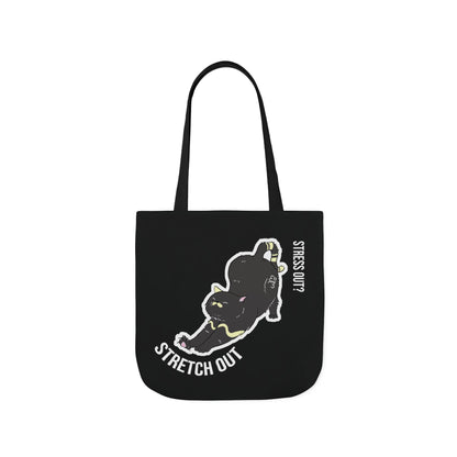 Stress Out? Stretch Out | Black Canvas Tote Bag with Color Straps