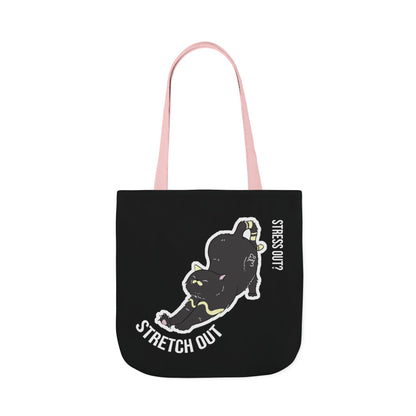 Stress Out? Stretch Out | Black Canvas Tote Bag with Color Straps