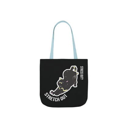 Stress Out? Stretch Out | Black Canvas Tote Bag with Color Straps