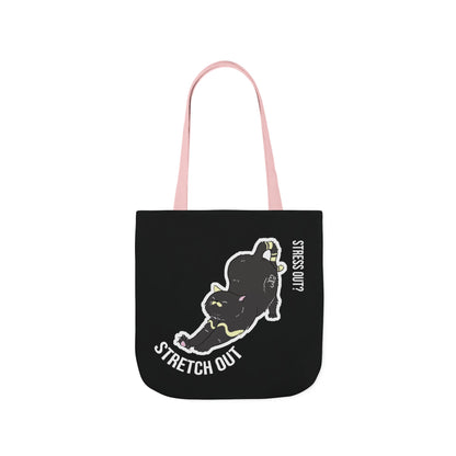 Stress Out? Stretch Out | Black Canvas Tote Bag with Color Straps